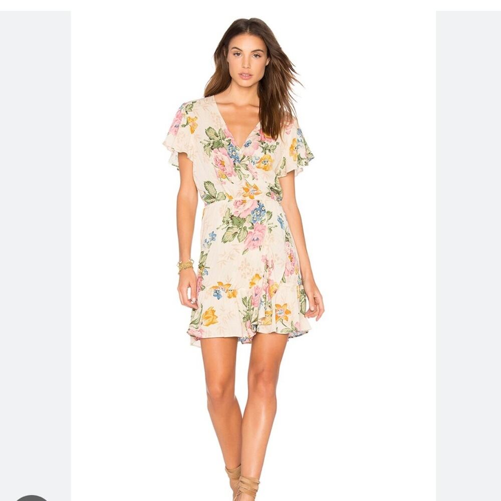 Auguste The Label Delilah Frill Wrap Mini Dress in Delilah Bloom Natural Size 4